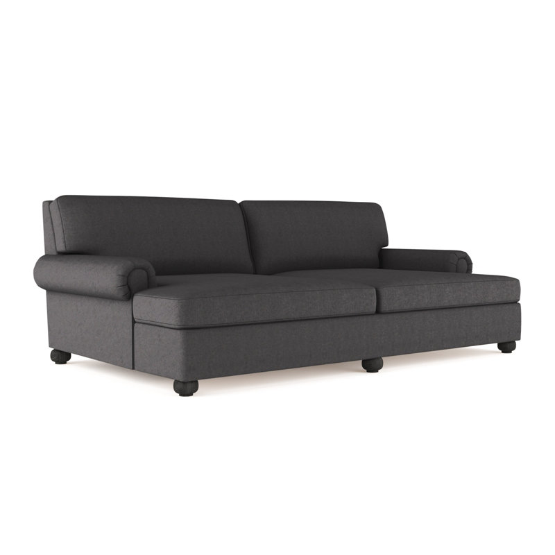Lit de jour à bras roulé à panneau Leroy, Ébène, Cuir rétro graphite