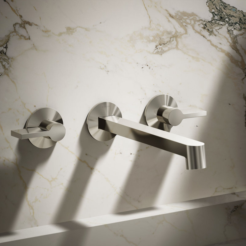 Components Wall-Mount Bathroom Sink Faucet Spout With Row Design 1.2 GPM, Polished Nickel