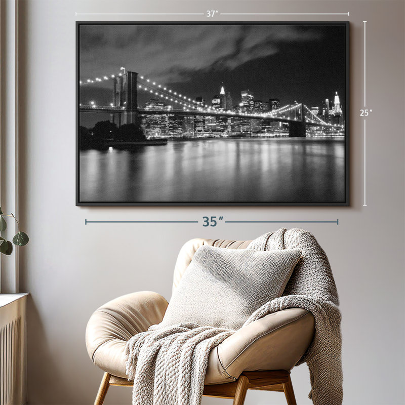 «Brooklyn Bridge At Night Wall Art», H 25 po x l 37 po