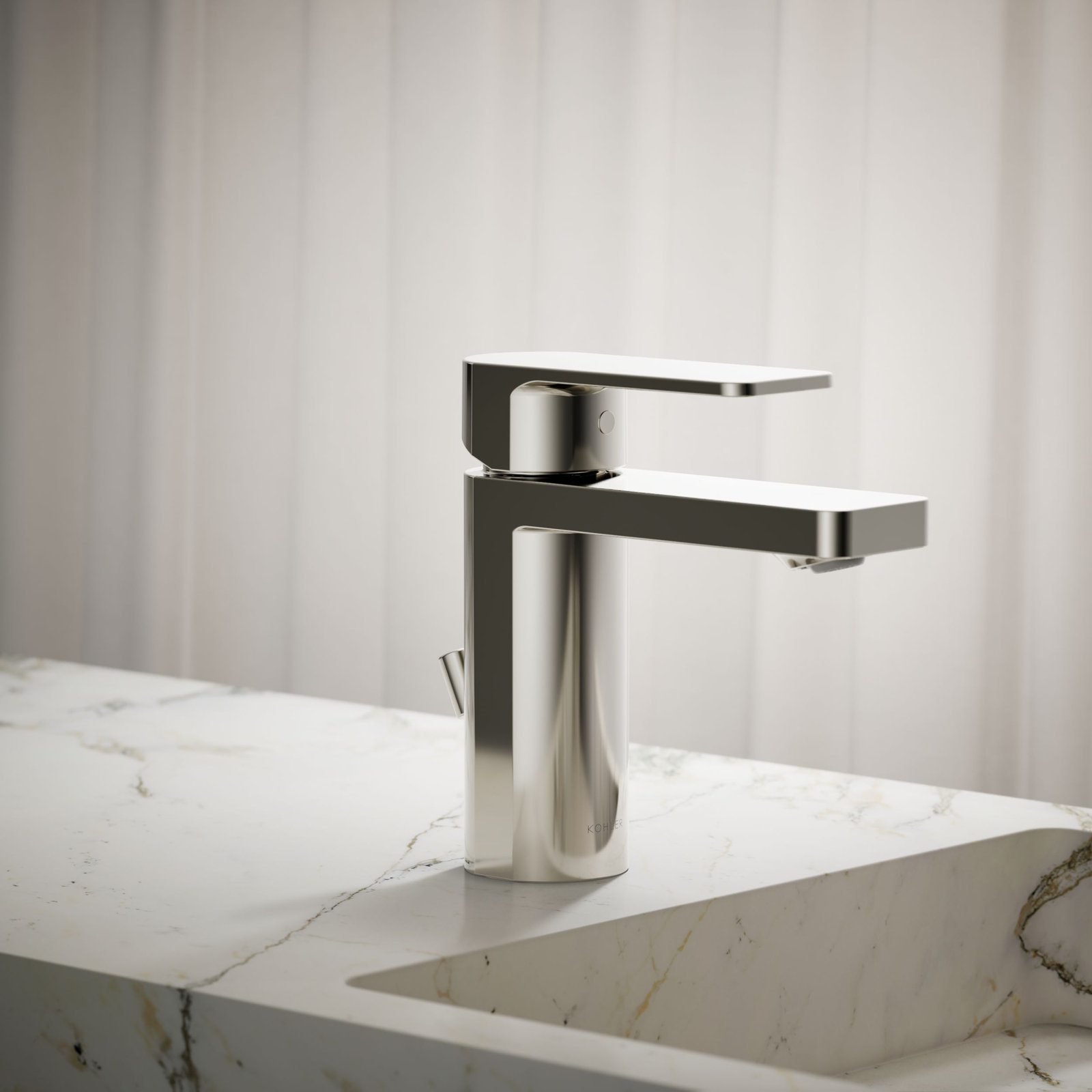 Parallel Single-Hole Bathroom Faucet with Drain, Polished Nickel