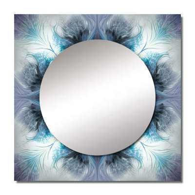 Brijender - Turquoise and White Fractal Flowers III Modern Geometric Square Mirror For Wall Art Decor