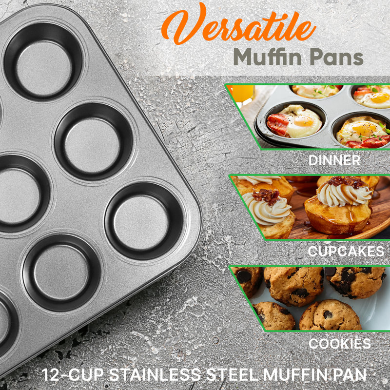 NutriChef 12 Cup Nonstick Gray Carbon Steel Muffin Pan