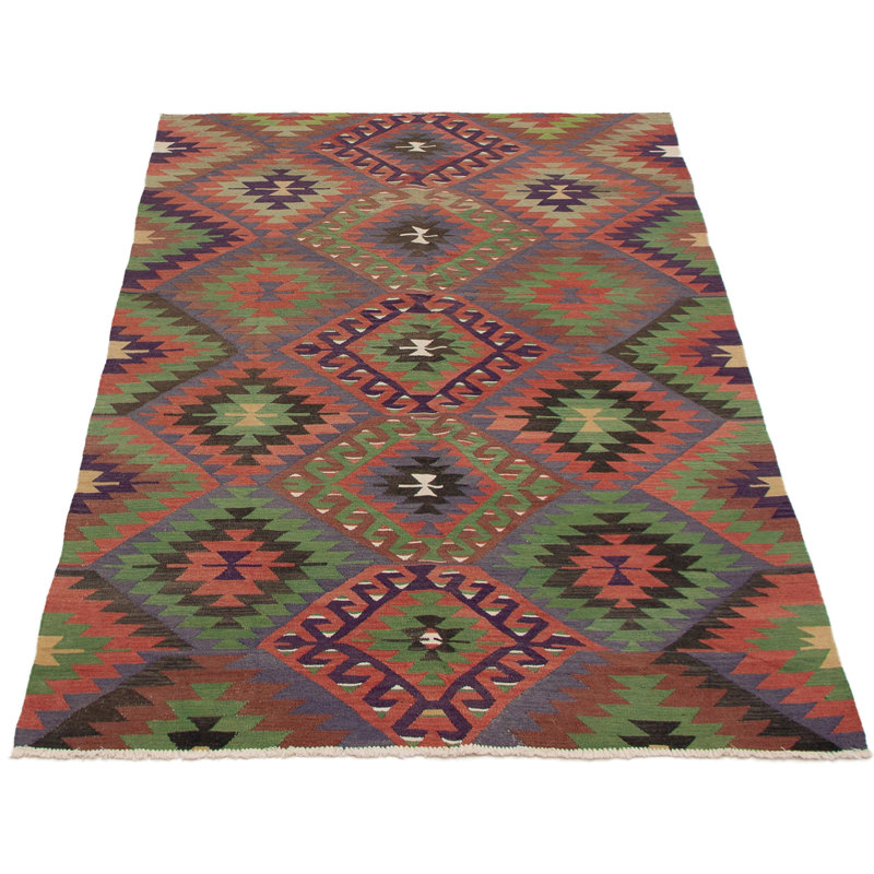 Tapis vert/noir/gris en laine 4 pi 10 po x 9 pi one-of-kind fait main kilim Norcross
