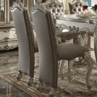 2 Counter Height Chairs - Brown And Bone White, With Elegant Details Chair  2  For Relaxing Dining Moments