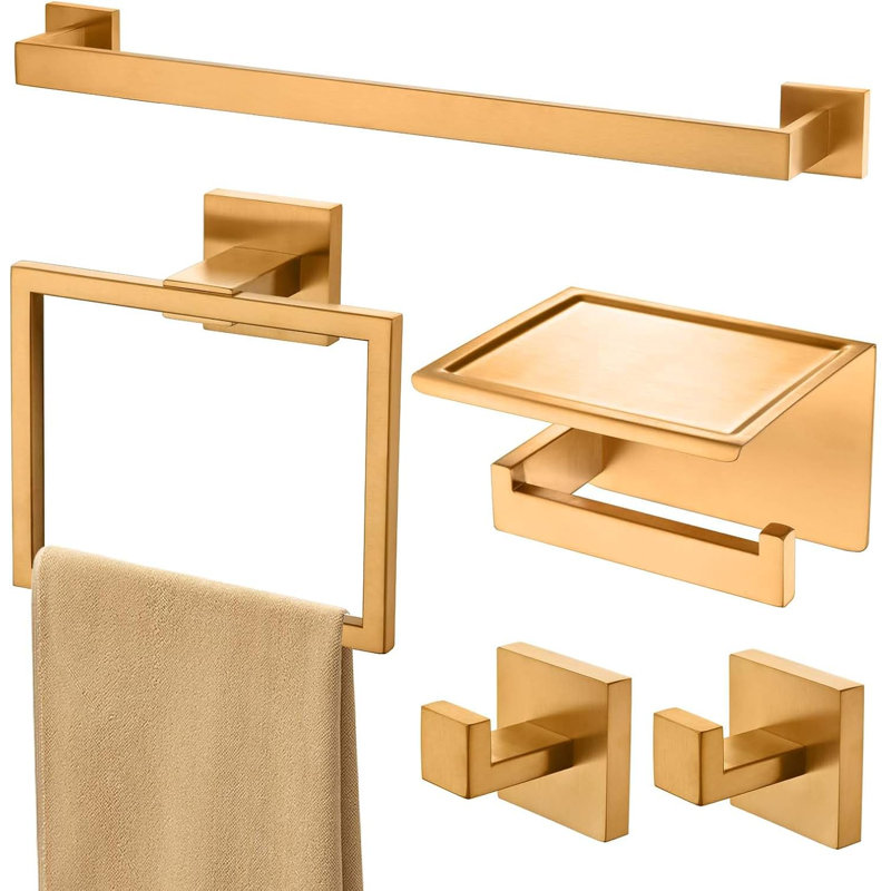 Modern Bathroom Hardware Set With Towel Bar, Rack, Toilet Paper Holder, And Robe Hooks - Wall Mounted Stainless Steel Accessories For Stylish And Functional Bathroom Organization