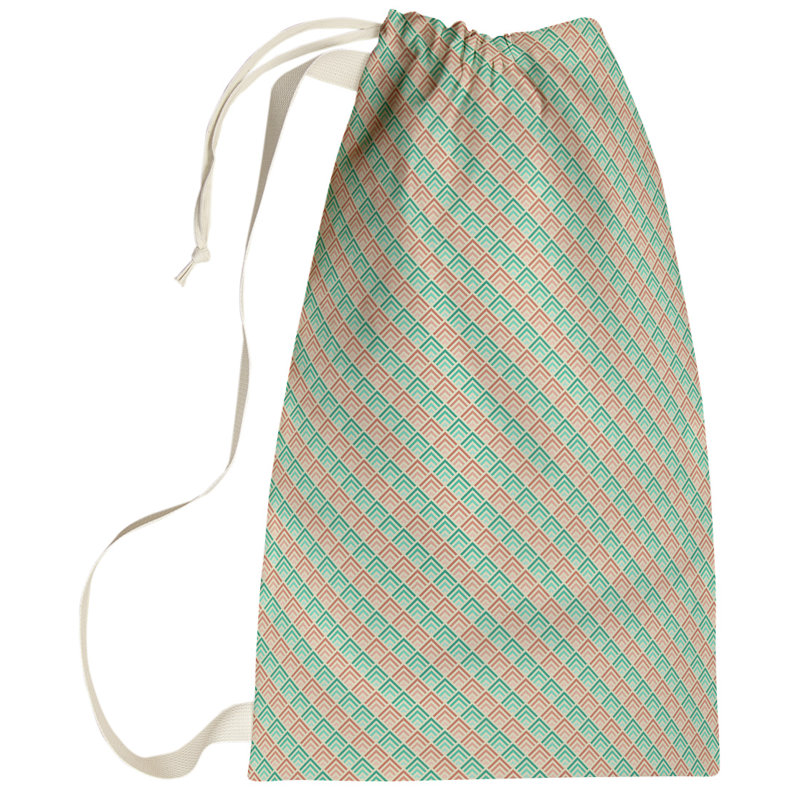 Sac à linge géométrique, Petit (H 64 po x l 20 po x P 1,5 po), Vert / Orange