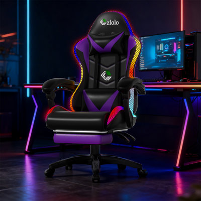 RGB LED Lights Gaming Chair with Footrest and Lumbar Massager for Adults and Kids by Inbox Zero