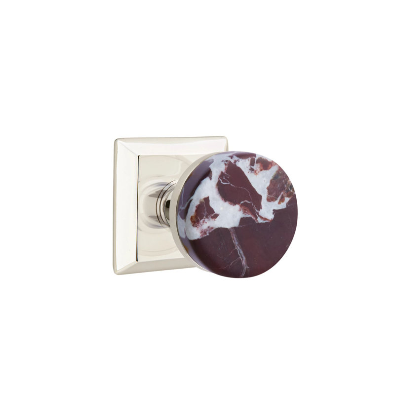 Mortaise intérieure Emtek Select avec rosette Quincy et tige conique, bouton Rosso Levanto (LH), Nickel poli