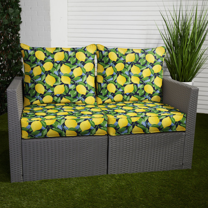 Outdoor Loveseat Pillow and Cushion Set, Richloom - Citrus Sapphire, 23.5 in W x 23 in D x 5 in H