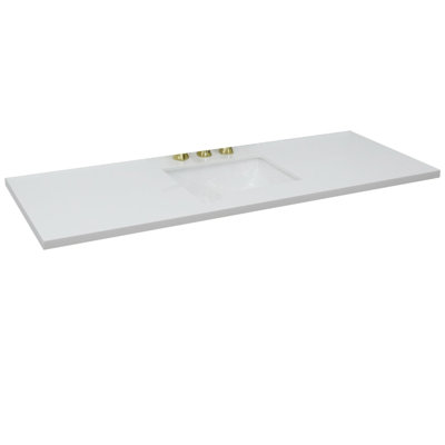 61 in. White Quartz Top with Single White Ceramic Rectangular Sink -  Bellaterra Home, 430002-61S-QWR