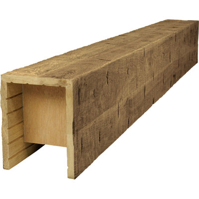 AmeriCraft Wood Hand Hewn Beam, 3-Sided (U-Beam), 5 1/2"W x 5 1/2"H x 144"L, Special Walnut Finish, Stain Grade White Oak