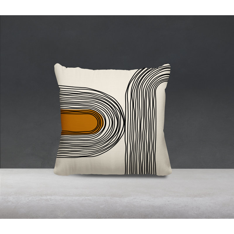 Coussin décoratif réversible intérieur / extérieur Cassie, H 17 po x l 17 po, Orange/crème/noir