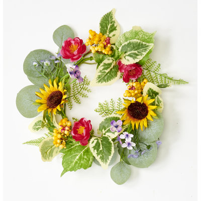 14" Artificial Sunflowers, Berries and Leaves Wreath