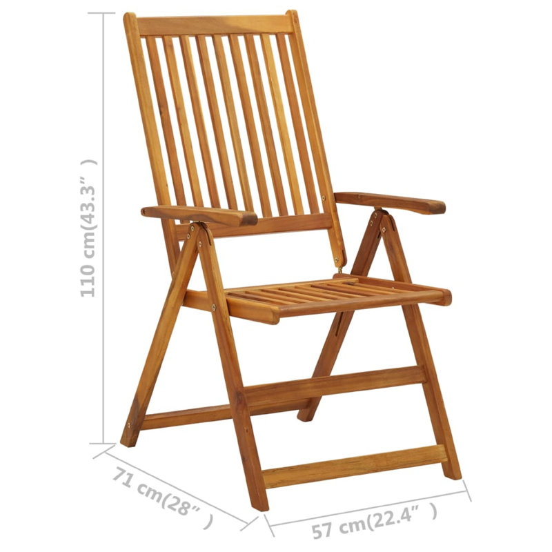 Ensemble de 3 fauteuils d'extérieur inclinés, structure en bois d'acacia brun