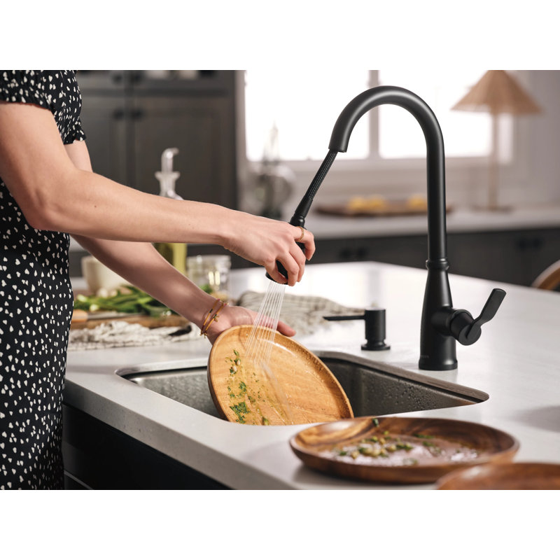 Robinet de cuisine rétractable à poignée simple Nolia avec Powerboost et Reflex, Noir mat