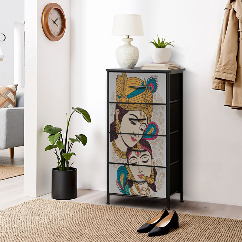 4 Drawer Dresser for Bedroom, Narrow Chest of Drawers, Wooden Top and Study Iron Frame 18"x37.5"-(WxH)