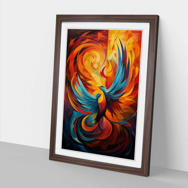 Phoenix Cubism - Single Picture Frame Print on Wood, Walnut Framed, 34cm H x 25cm W x 2cm D