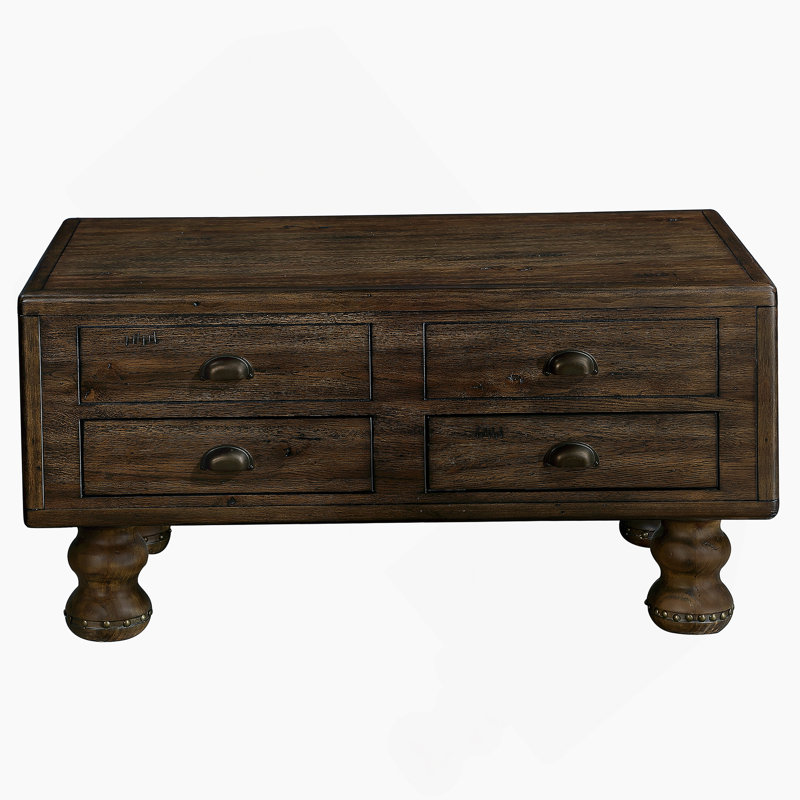 Table basse rectangulaire en bois massif pour le salon, table basse antique de 40 pouces avec 4 tiroirs