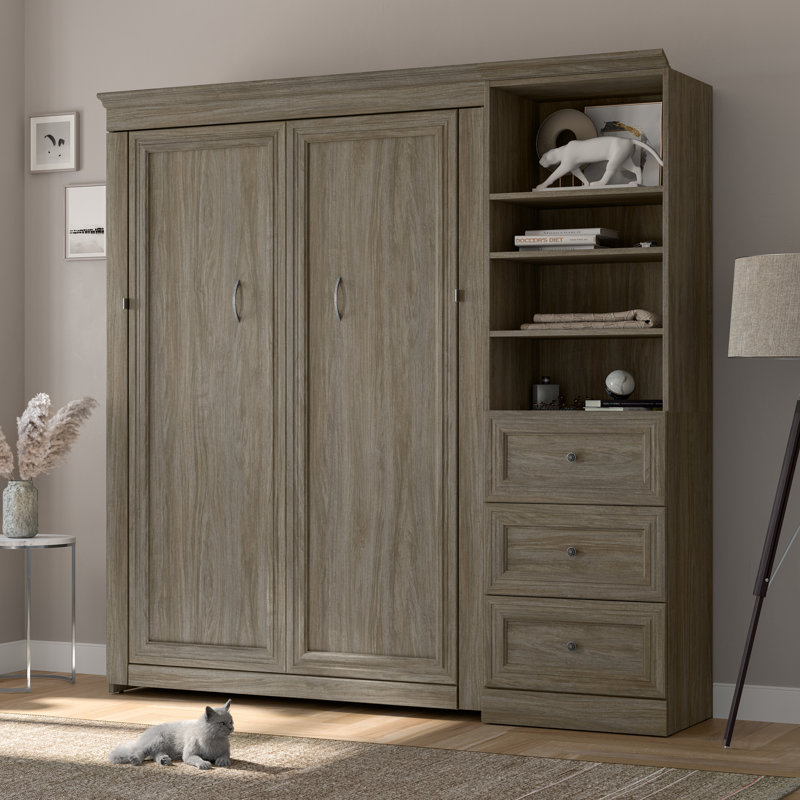 Lit escamotable avec rangement bas Alvaretta, Noyer gris