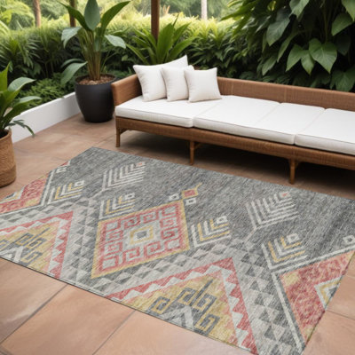 Tapis intérieur / extérieur lavable 9 pi x 12 pi gris et terre cuite Southwestern
