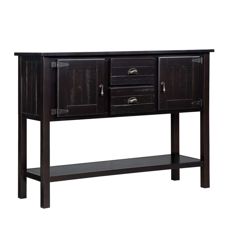 Console 48 po en bois massif avec tiroirs, armoires et tablette inférieure pour un rangement polyvalent et une présentation élégante au design rétro