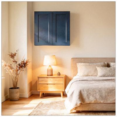Armoire murale 27 po en bois massif bleu marine avec 2 tablettes réglables prêtes à assembler pour la cuisine, la salle de bain, la buanderie et le garage (l 27 po x P 12 po x H 30 po)