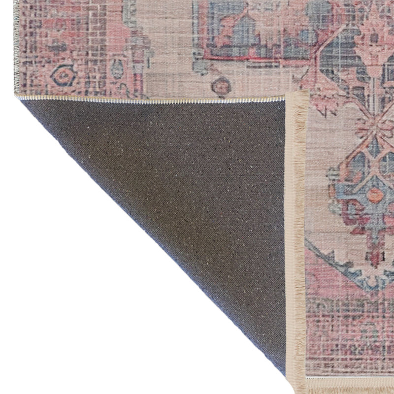 Tapis intérieur / extérieur rose en polypropylène tissé à la machine Sashka, Tapis de couloir 4 pi 11 po x 9 pi 10 po