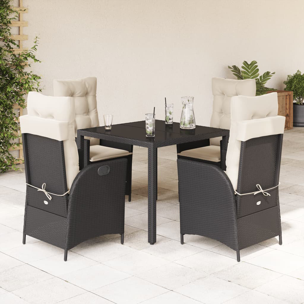 Vidaxl 5-Tlg. Garten-Essgruppe Mit Kissen Schwarz Poly Rattan