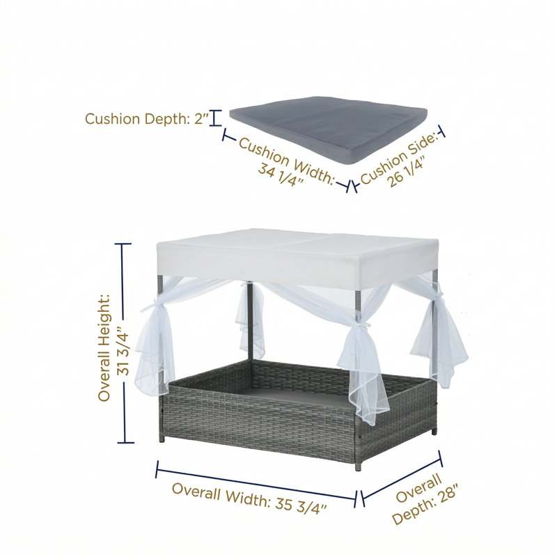 Enclos pour animaux de compagnie avec un rideau, fabriqué en osier de PE de saison, conçu comme mobilier d'extérieur pour une utilisation sur le patio.