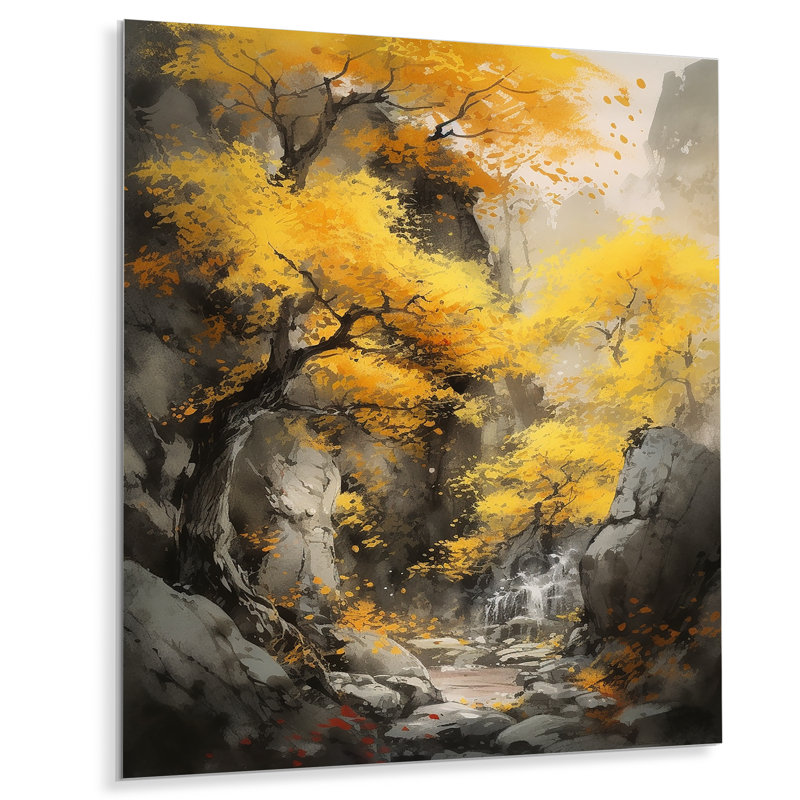 Arbre japonais en cascade - impression sans cadre sur métal, H 40 po x l 30 po x P 1 po