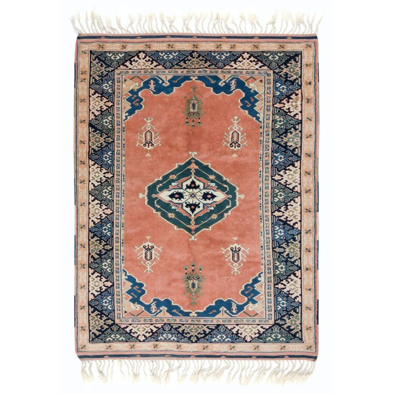 Tapis fait à la main avec médaillon, tapis turc avec frange, 100% laine