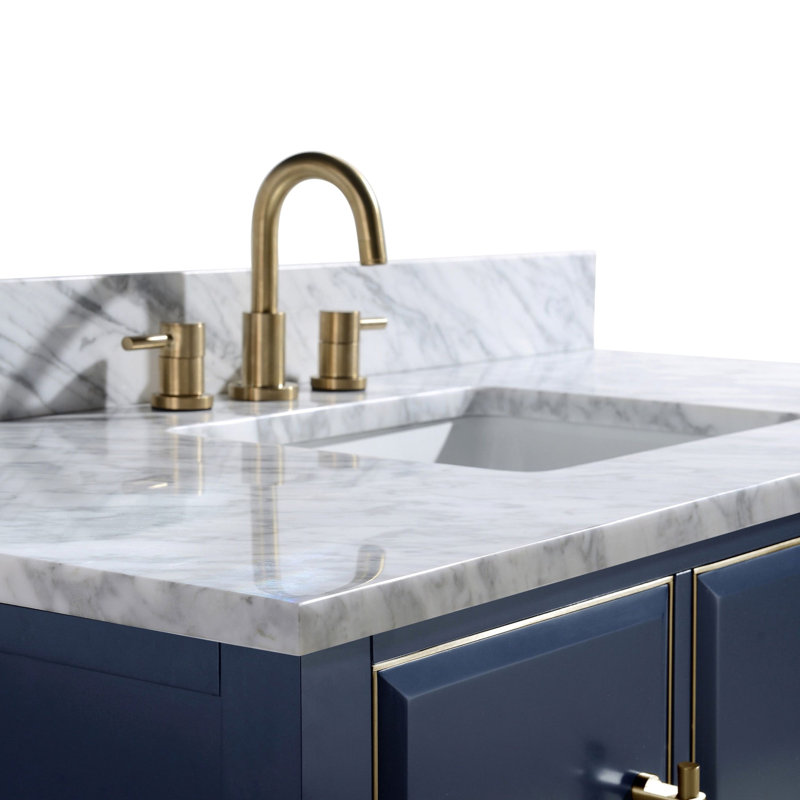 Mason 48" Single Bathroom Vanity with Carrara Marble Top, Carrara White, Black, Matte Gold