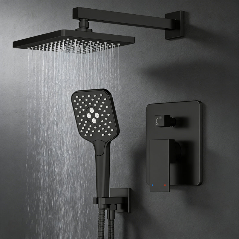 Wall Mounted Shower Faucet Set, Shower System With Tub Spout, 10" Rain Shower Head And 3-Setting Handheld Shower Head