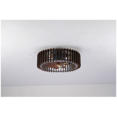 20" Modern Farmhouse Ceiling Fan with Light - Wood Flush Mount Low Profile Fan, Quiet DC Motor, Remote Control for Bedroom & Living Room