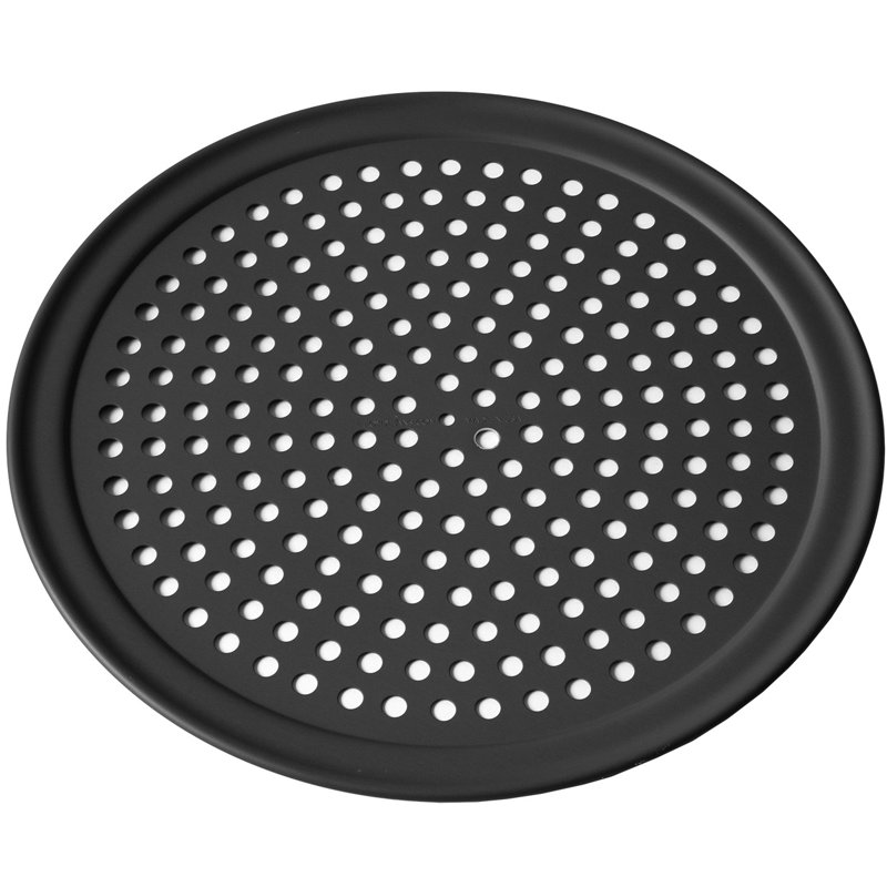 16-Inch Dark Aluminum Perforated Pizza Tray with Tapered Sides