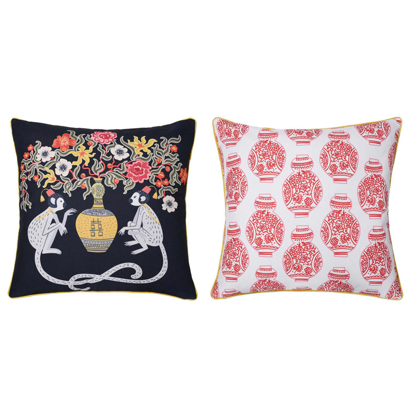 Double-Sided Hot Pink and Orange Velvet Trim Pillow