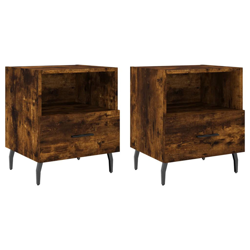 Mantador 40cm W Manufactured Wood Bedside Table, Smoked Oak
