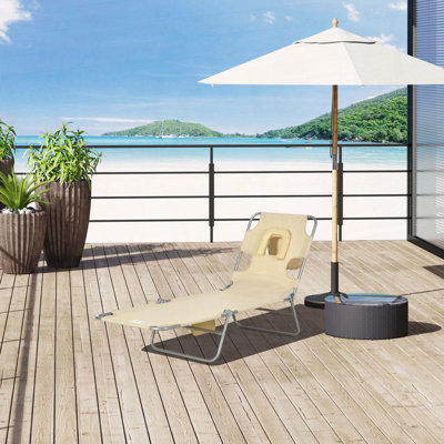 Folding Beach Lounge Chair with Face Hole and 5-Level Reclining