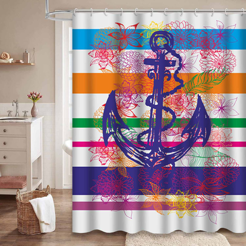 Rideau de douche imperméable à motif floral avec 12 crochets, L 72 po x l 84 po