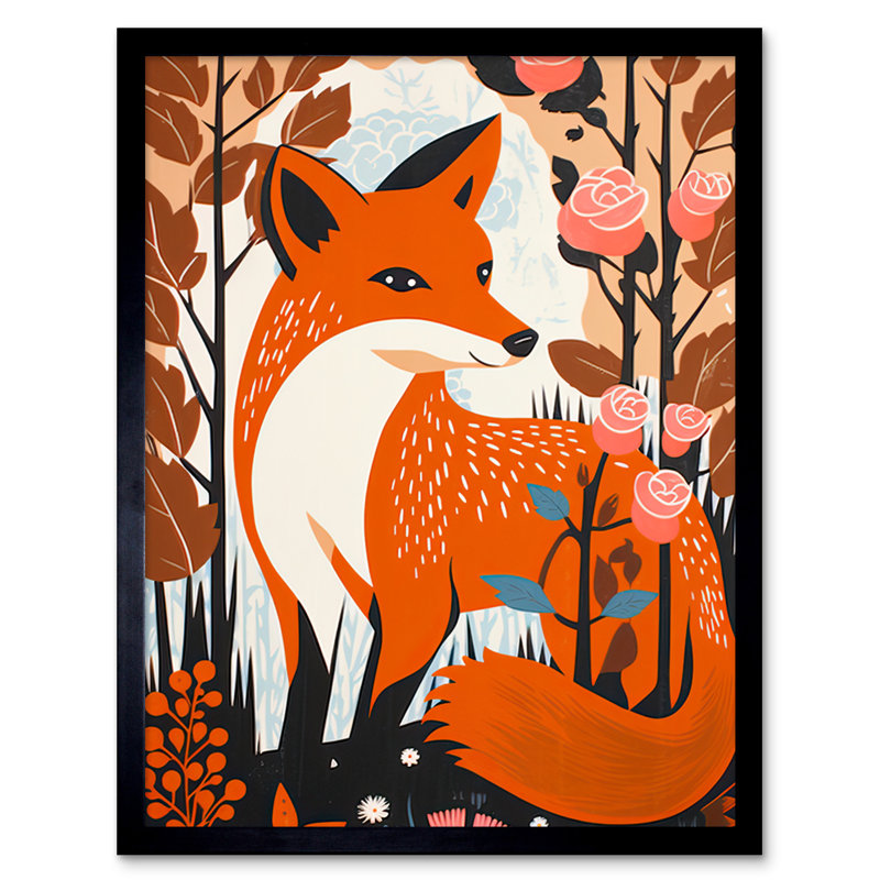 Adalise The Fox And Rose Bush Pastel Autumn Forest Landscape - Single Picture Frame Print