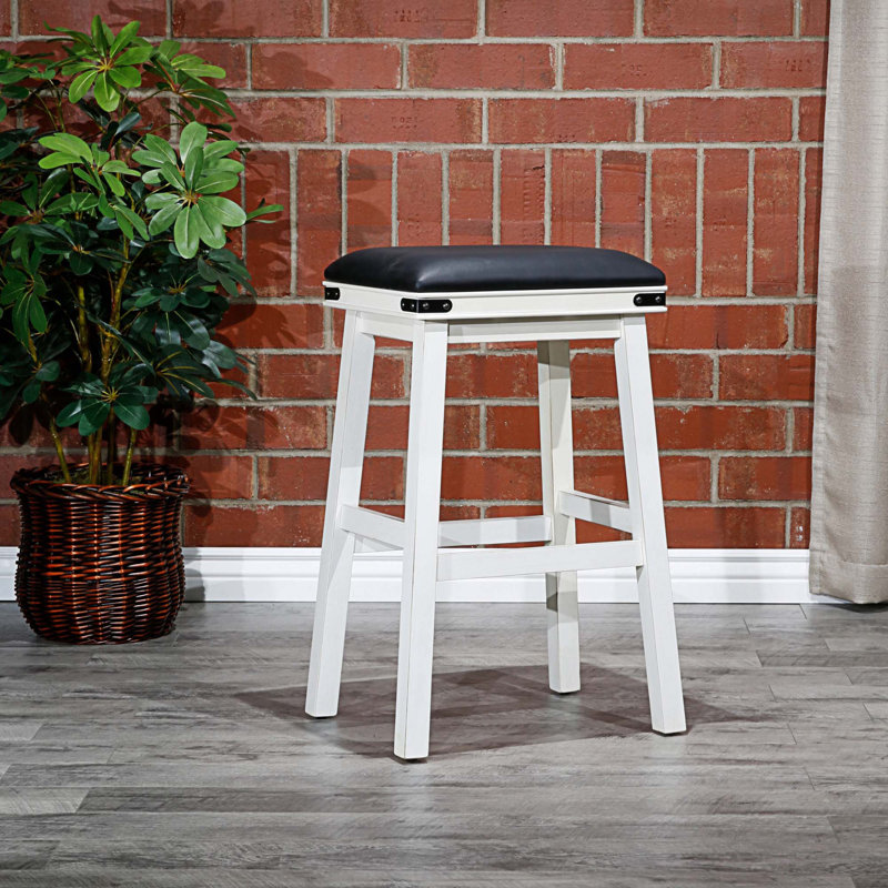 Tabouret de comptoir court Kyriel 30, Noir, Blanc antique