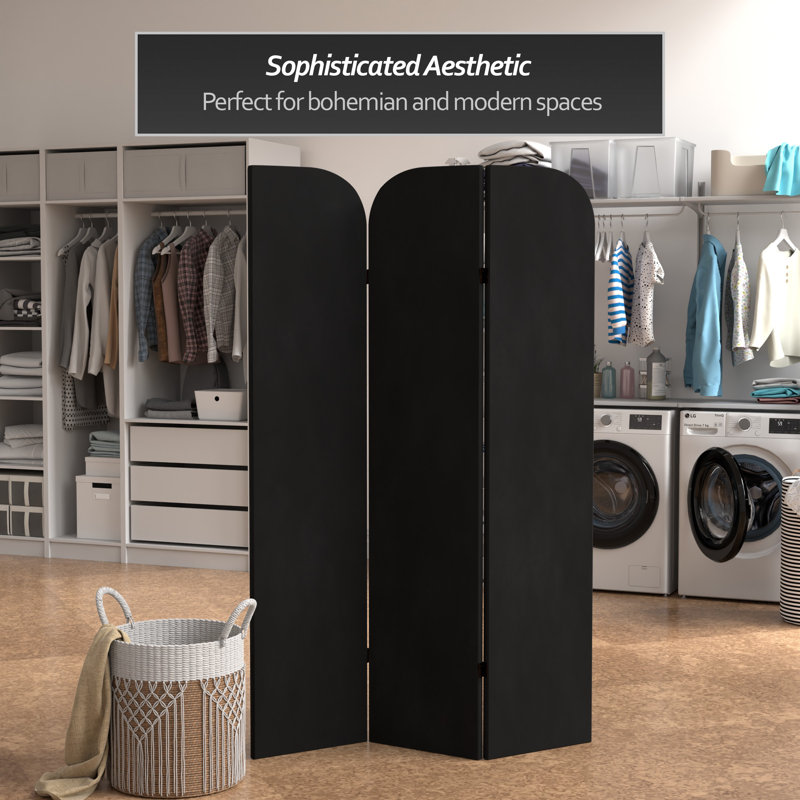 6 Ft. Classic Arch Velvet Room Divider Blue 3 Panel, Black