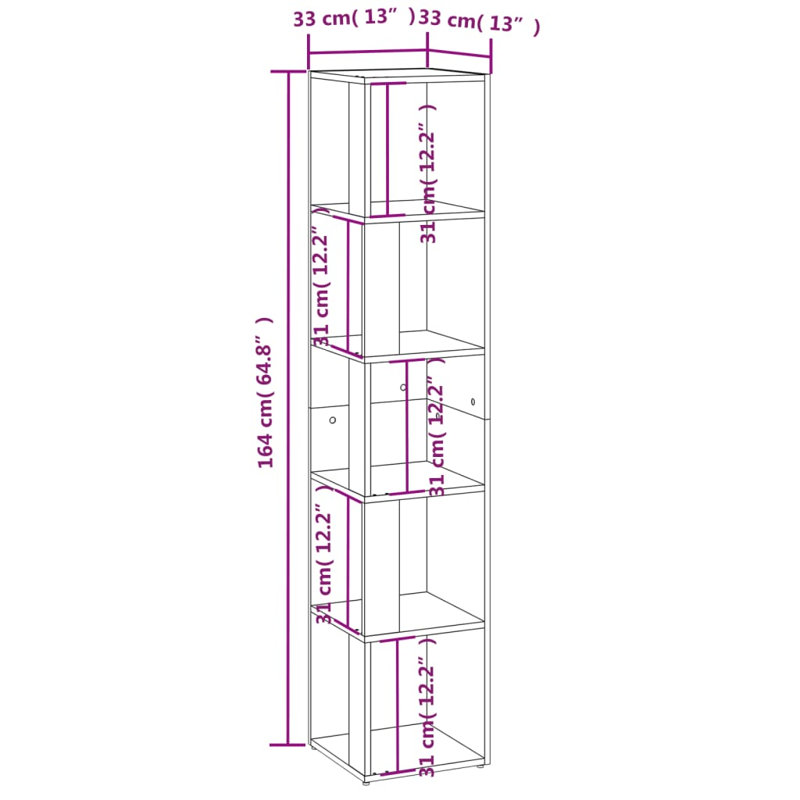 Kynesha 164.5cm H x 33cm W Corner Bookcase, Grey Sonoma