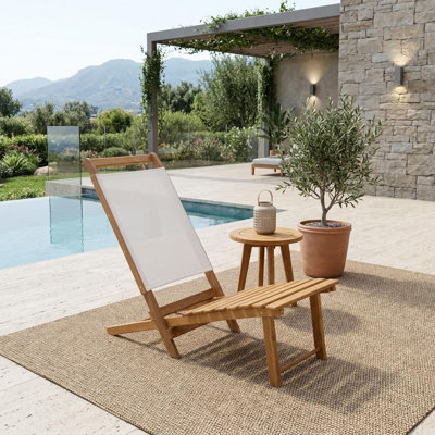 Chaise longue d'extérieur 15 po en bois massif brun