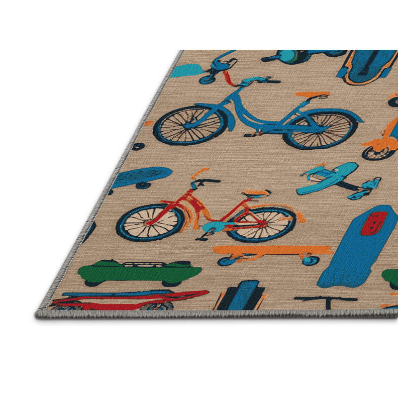 Machine Washable Transportation Gray Area Rug, Square 7'