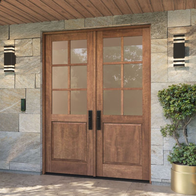 G5006-SW-96 | 96" Double Door, RTA Prehung Exterior, SDL 6 Lite, 1/2 Lite, 1 Panel, Unfinished Mahogany Wood