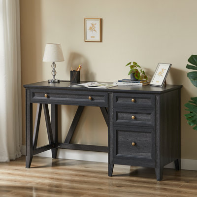 Bureau de direction 54 po avec rangement, bureau personnel avec tiroirs, classeur et prises de courant 54 po