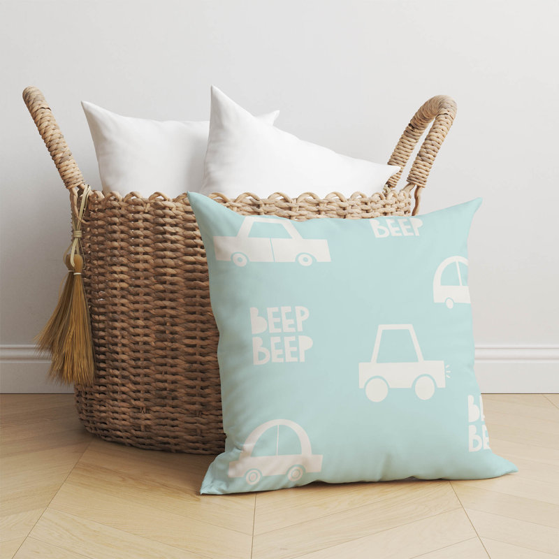 Coussin Beep, Bleu clair / ivoire, H 26 po x l 26 po
