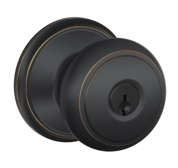 Greenwich Andover Keyed Door Knob, Aged Bronze