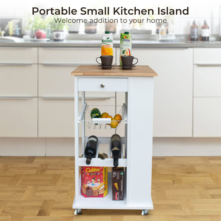 Small Kitchen Island with Storage, Rolling Kitchen Island, Basket, Wine Rack, 3-Tier Rack Winston Porter